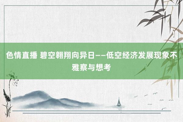 色情直播 碧空翱翔向异日——低空经济发展现象不雅察与想考